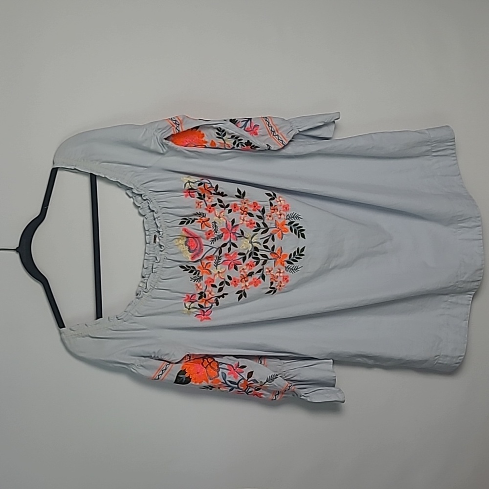 Free People Floral Embroidered Tunic/Dress Off Shoulder Scoop Neck Size S